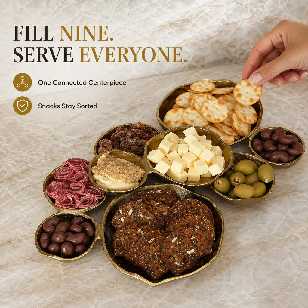 Gold 9-Compartment Connected Serving Centerpiece