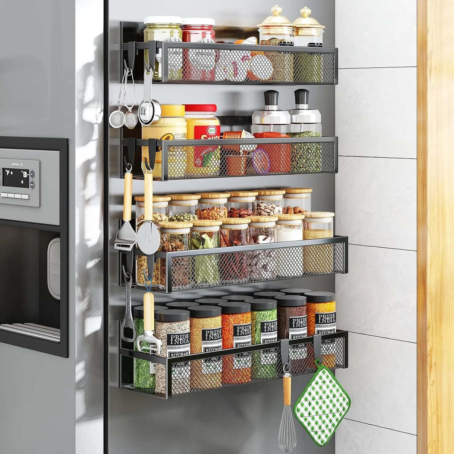Magnetic Refrigerator Storage Rack Set – 2 Large Black Baskets