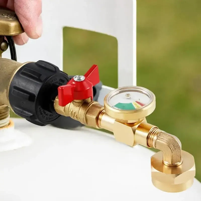 🔧 Propane Refill Adapter with Glow-in-the-Dark Gauge & Shut-Off Valve – QCC1 to 1lb Cylinder Converter for BBQ, Camping, Tailgating & Emergency Use