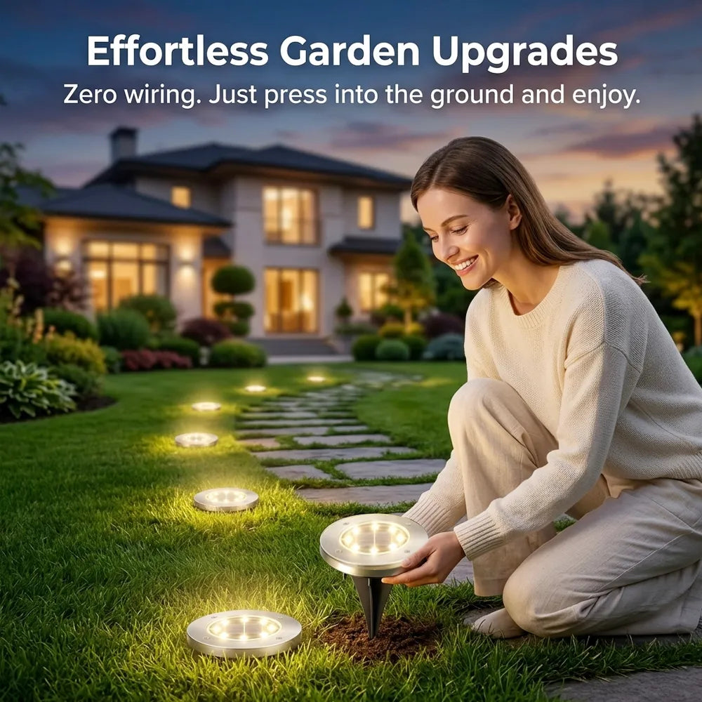 🌙 Solar Ground Lights – 8 LED Outdoor Disk Lights