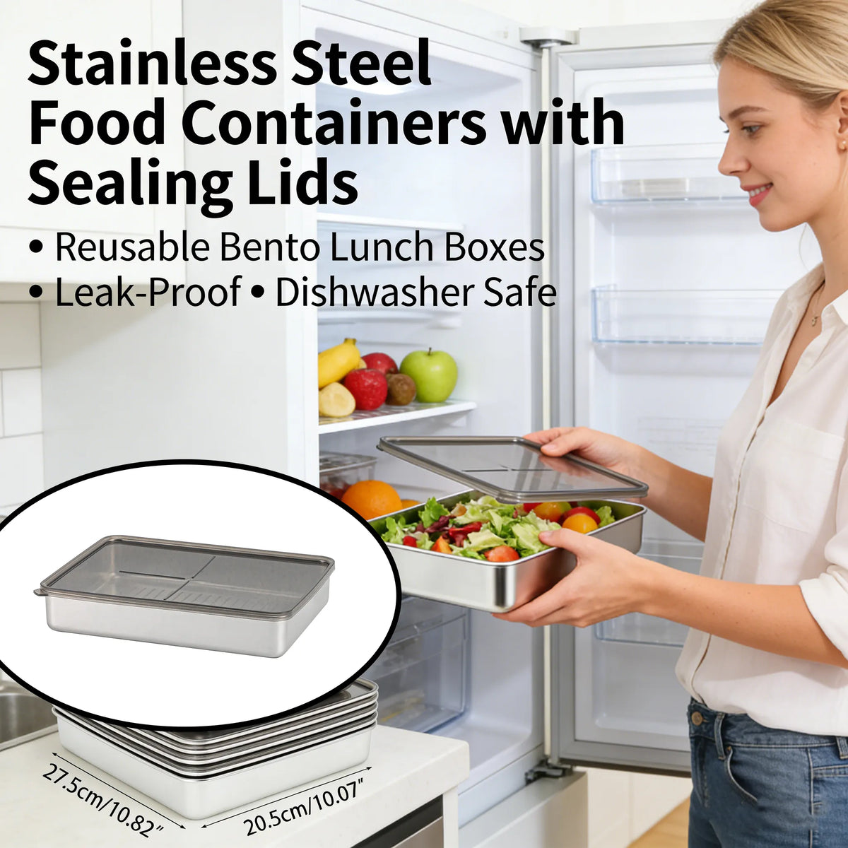 Stainless Steel Food Containers with Sealing Lids🥗