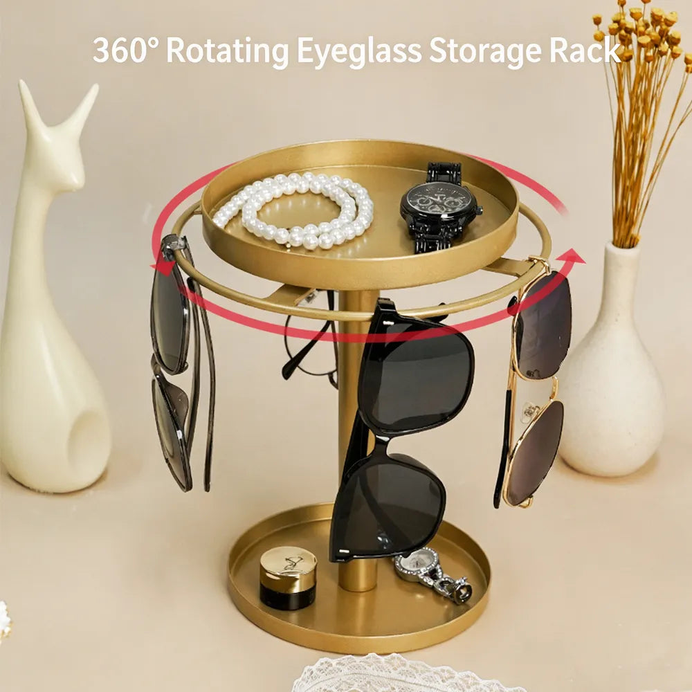 🕶️✨360° Rotating Sunglasses Organizer Stand — Eyewear Rack with Tray