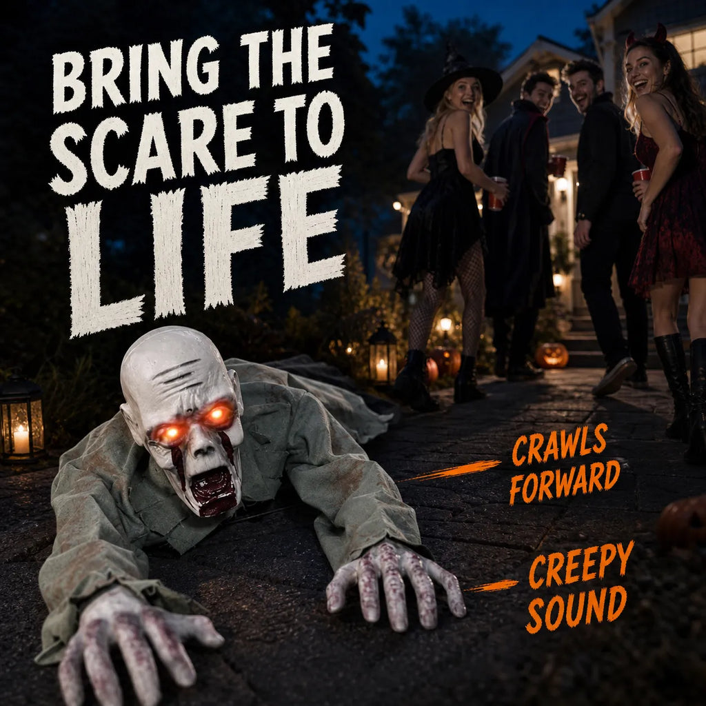 Crawling Zombie with Creepy Groans & Flashing Red Eyes