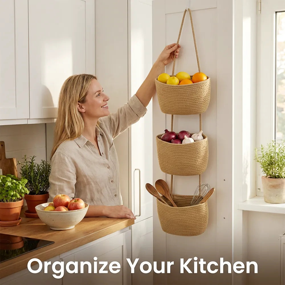 🌿Behind-the-Door Hanging Storage Basket (3-Tier Wall-Mounted Organizer)