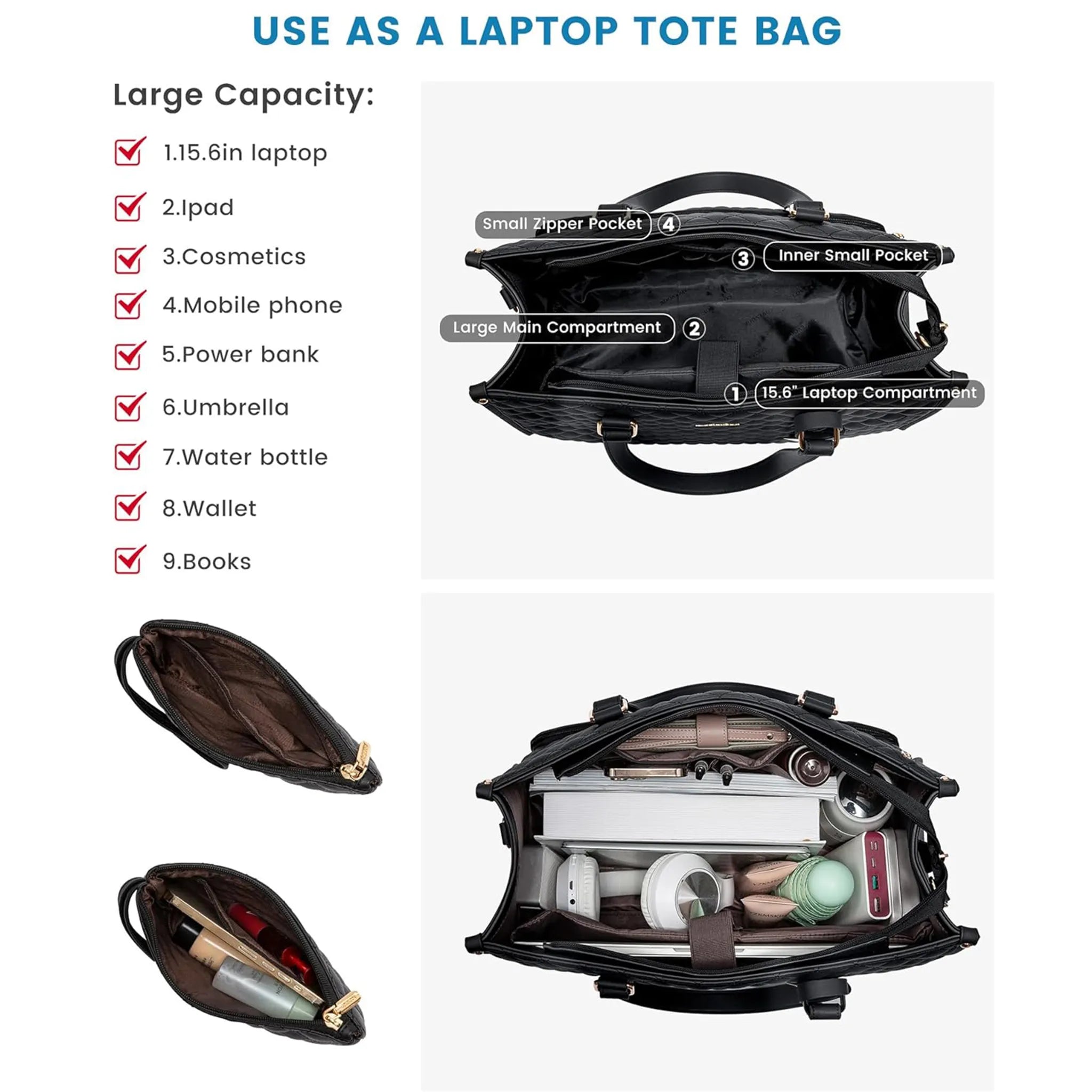🖤Large capacity insulated handbag, can hold a laptop and lunchbox