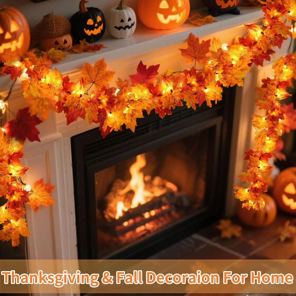 6.6 FT Lighted Fall Maple Leaf Garland – 20 Warm White LEDs