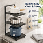 😃3-Tier & 5-Tier Carbon Steel Storage Rack for Pots, Pans, Lids & Cookware