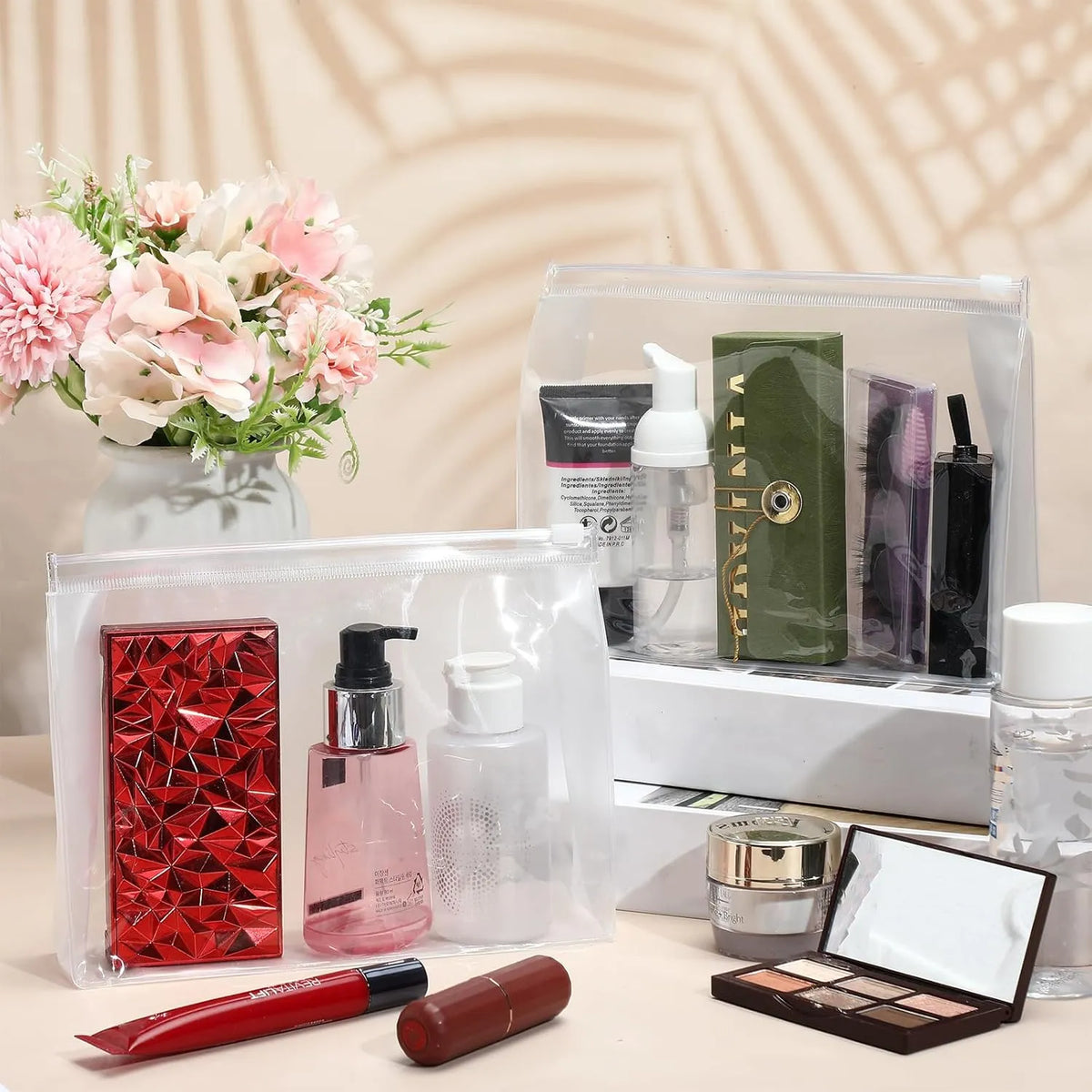 Mini Clear Makeup Bags – Travel Toiletry Organizer Pouches (7.9”)