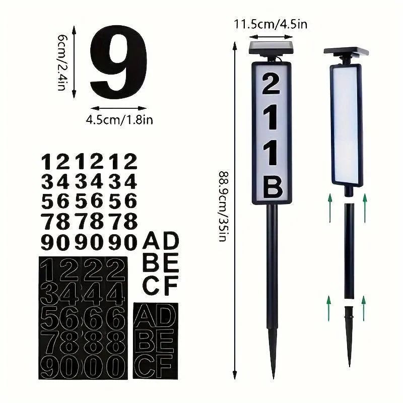 Solar Address Sign Lighted House Number with 2 Light Modes