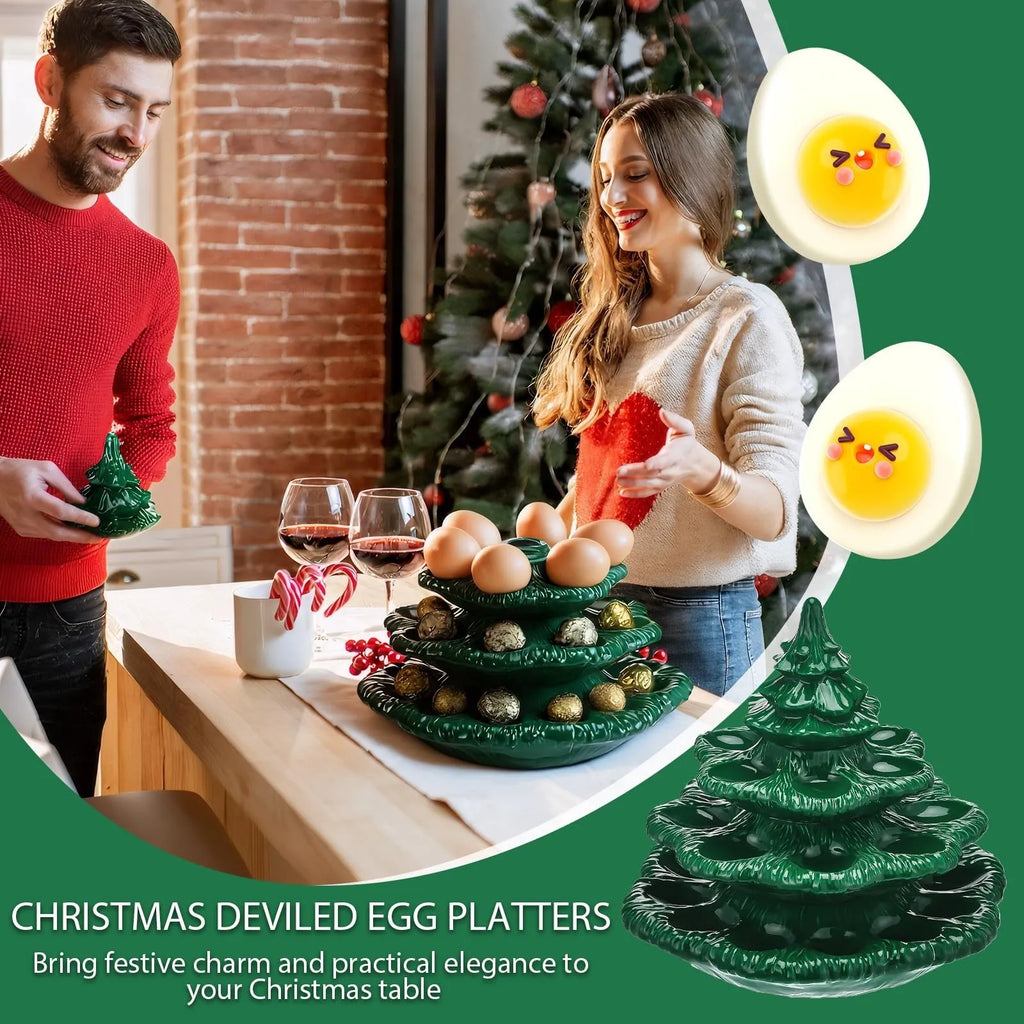🎄 4-Tier Christmas Tree Shaped Deviled Egg Tray – Holds 26 Slots, Stackable Ceramic Serving Platter 🎄