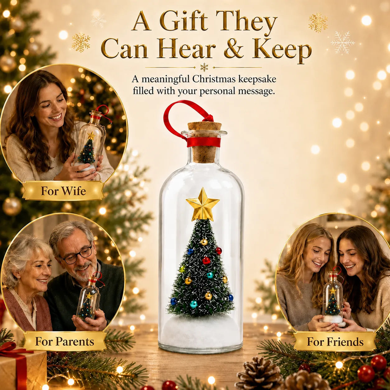 Recordable Christmas Tree Keepsake Bottle – Personalized Voice Message Gift