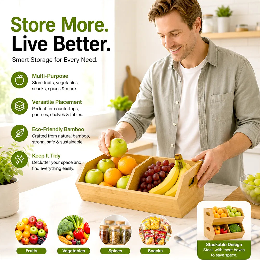 🌿 Bamboo Storage Boxes – Pantry & Kitchen Organizers