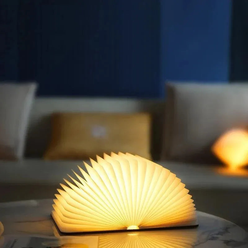 Open-to-Glow Walnut Folding Book Light