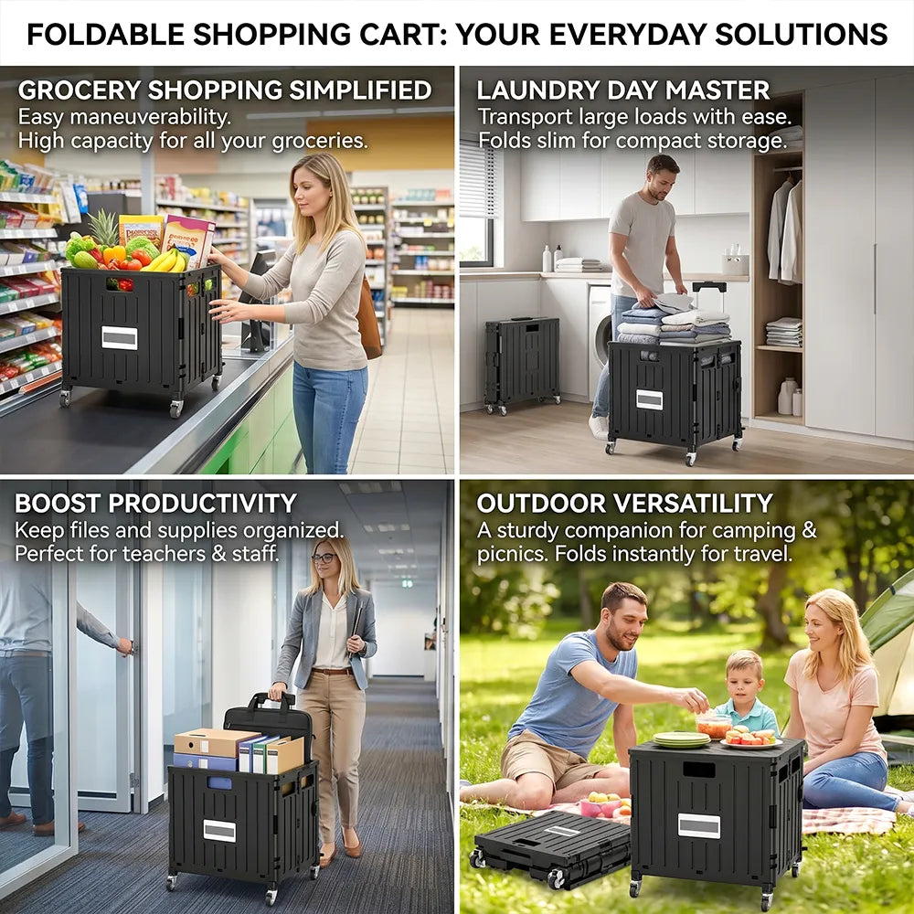🛒 Foldable Multi-Function Rolling Shopping Cart