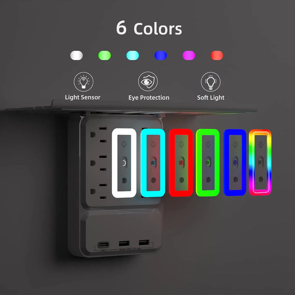 9-in-1 Outlet Extender with Shelf & Nightlight – The Ultimate Power Hub for Any Room 🔌✨