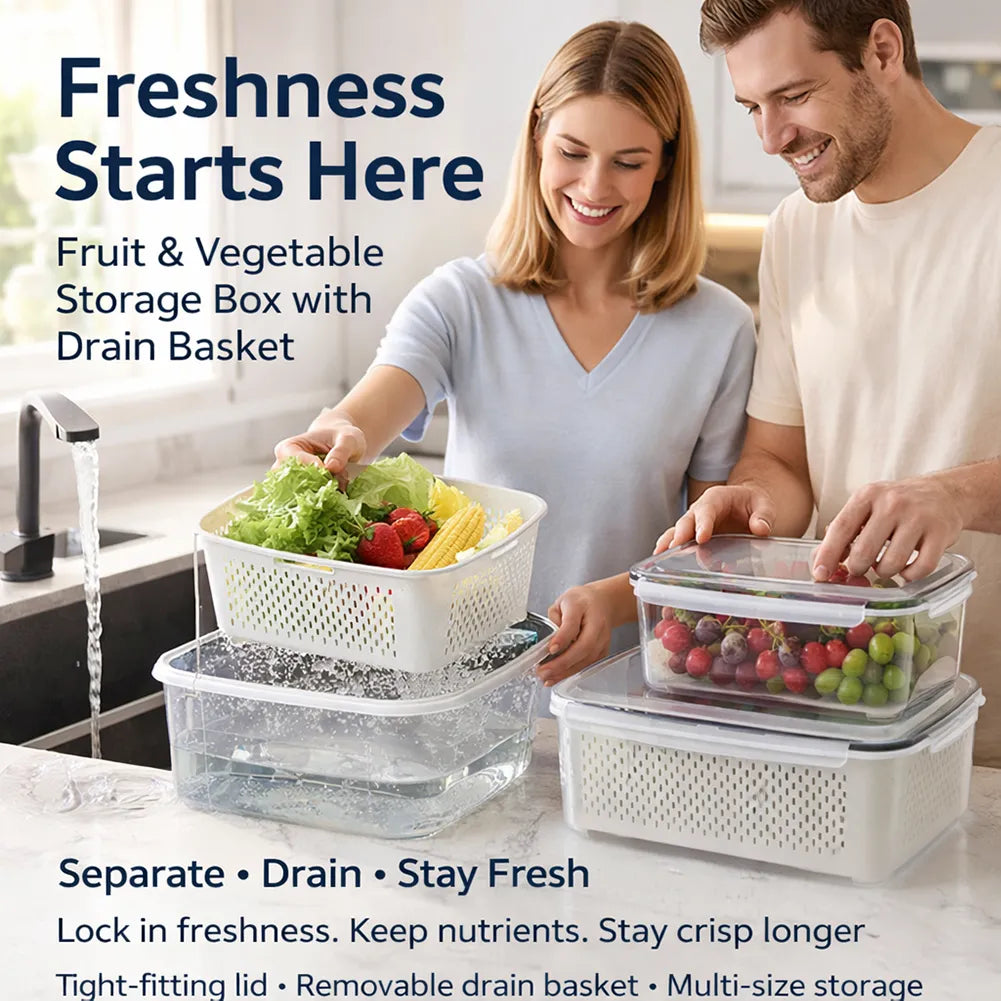 🥬 Fruit & Vegetable Storage Containers with Drain Baskets