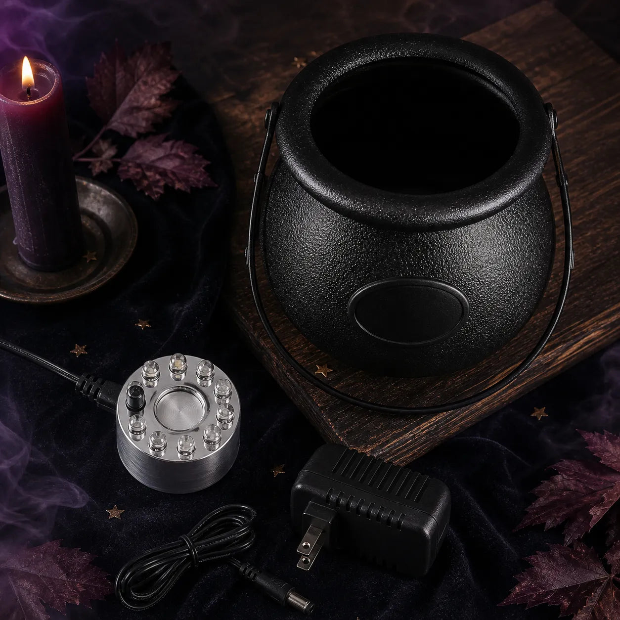 Halloween Witch Cauldron Fog Maker with Color-Changing LED Mist