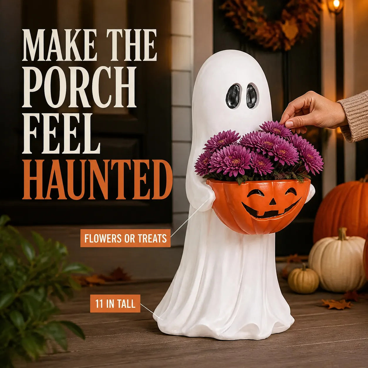 Spooky Welcome Ghost Pumpkin Treat & Planter Bowl
