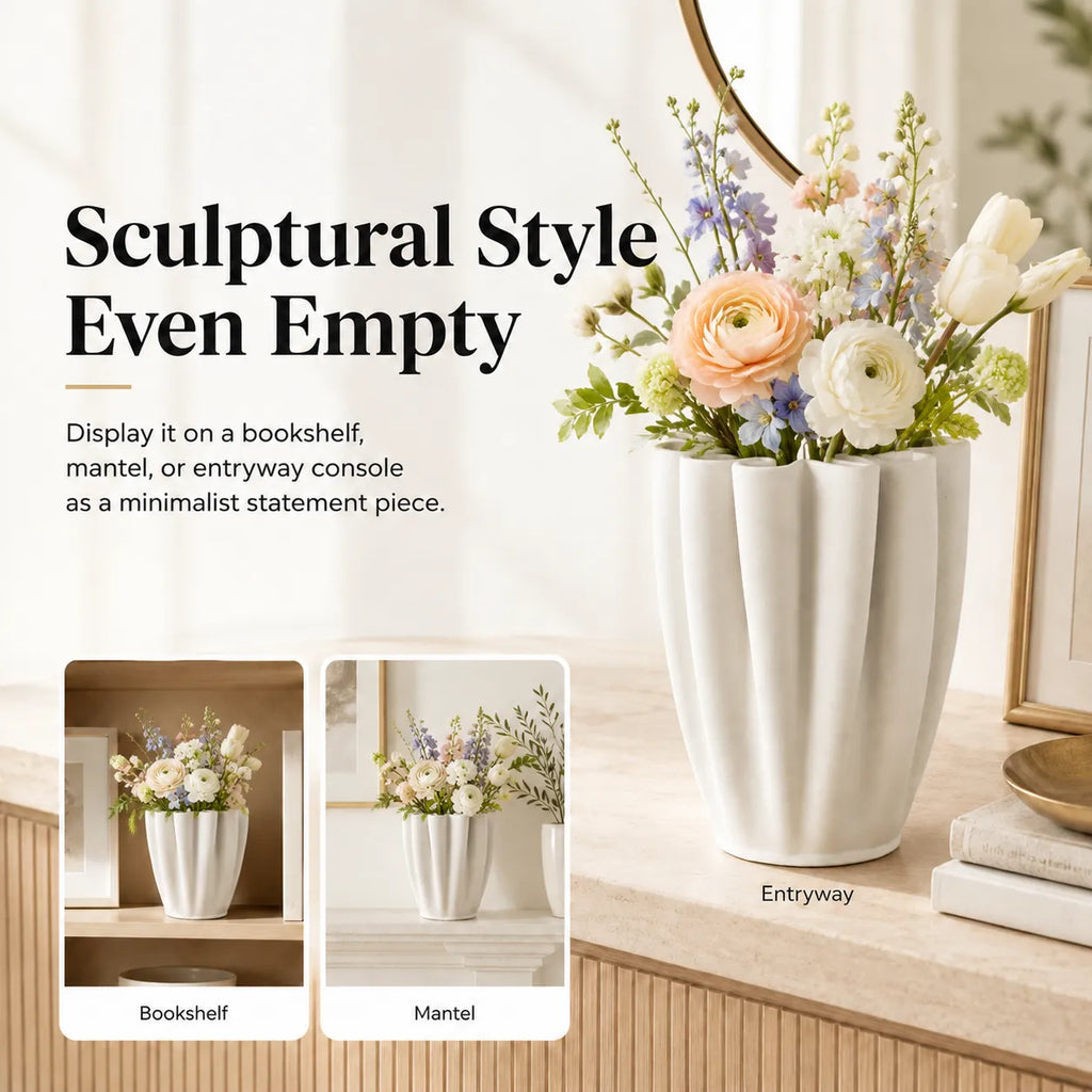 🌸Hand-Fired Ceramic Vase – Sculptural Maze-Top Flower Holder with Organic Texture
