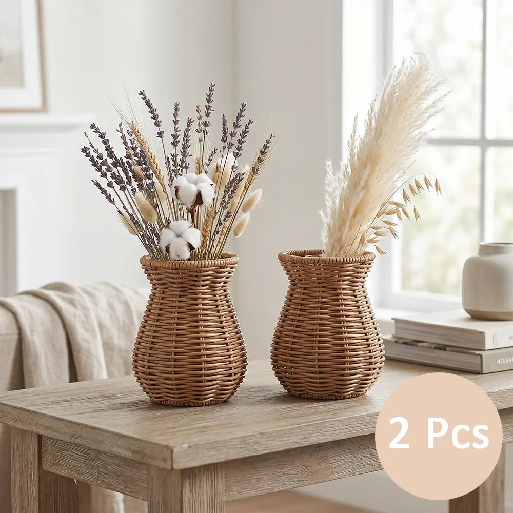 🌾Elegant Wicker Style Decorative Vase – Rustic Flower Display for Modern Home Décor