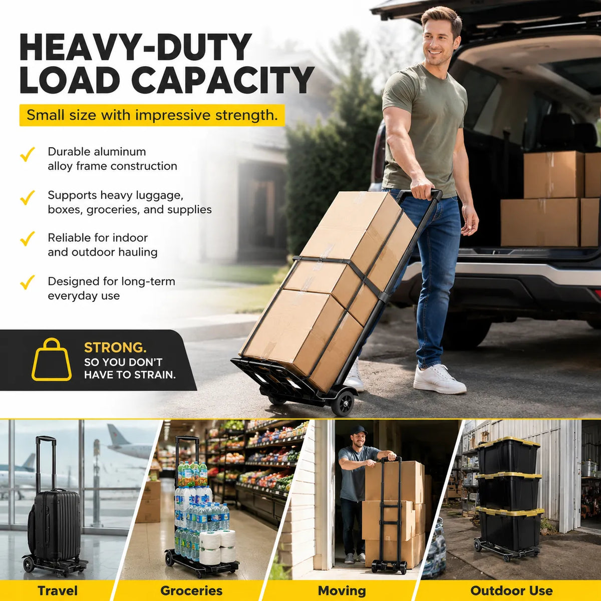 🧳Foldable Hand Cart — Lightweight Portable Trolley with Dual Wheels