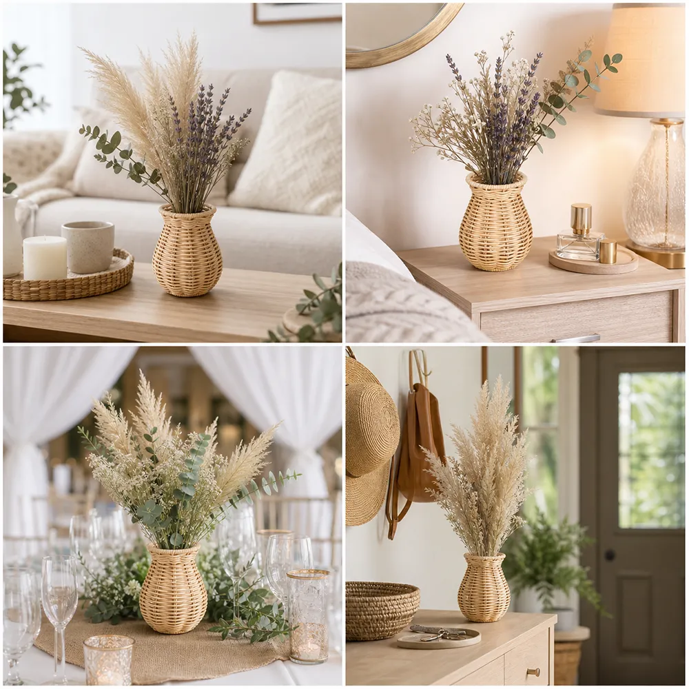 🌾Elegant Wicker Style Decorative Vase – Rustic Flower Display for Modern Home Décor