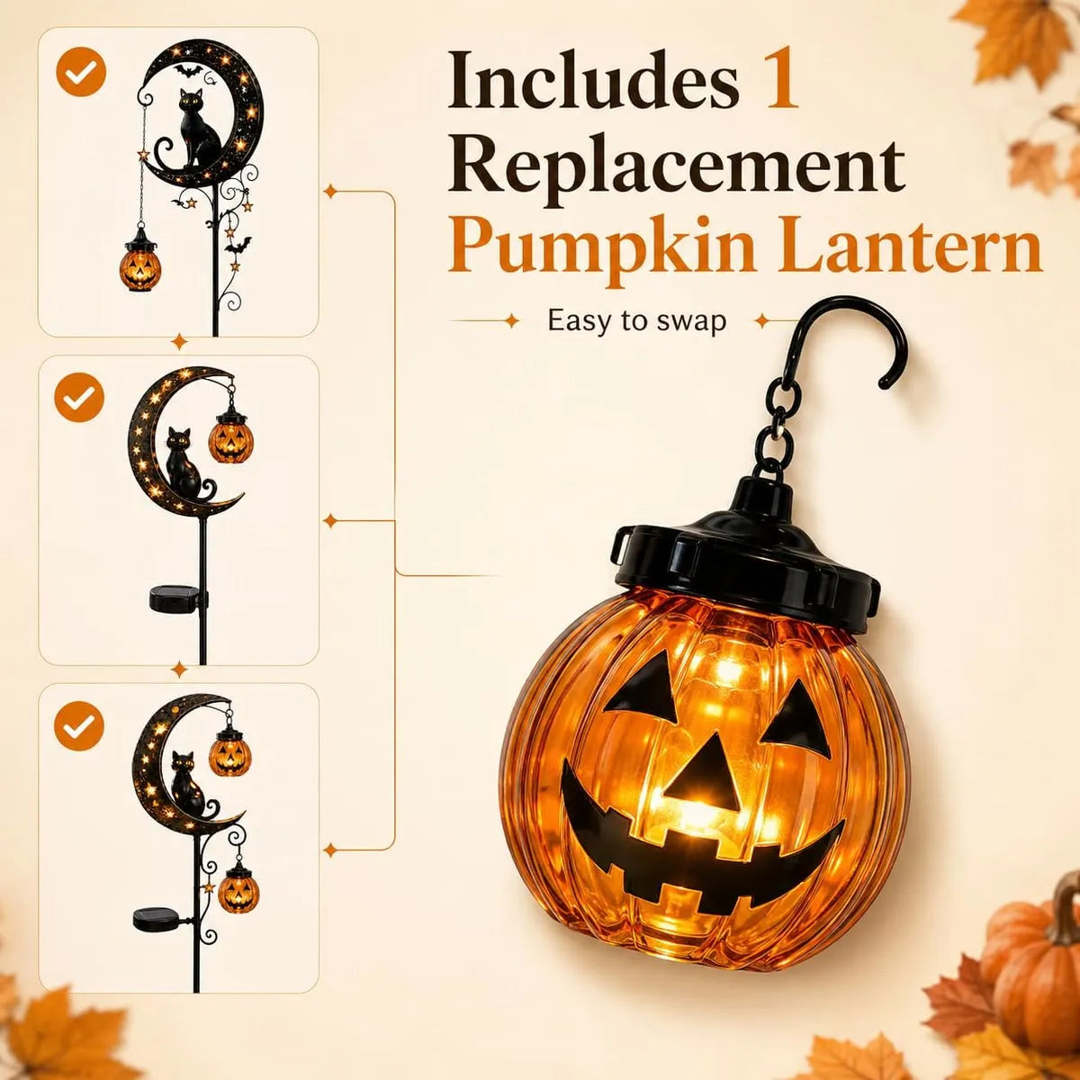 Solar Pumpkin Moon Garden Stake Light with Black Cat