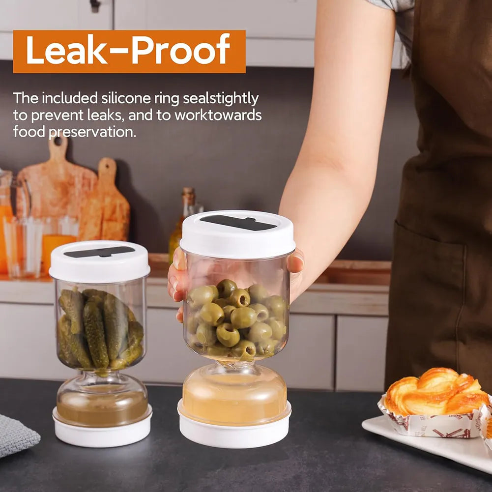 🥗Hourglass Pickle Jar with Built-In Fork – Juice Separation Storage Container