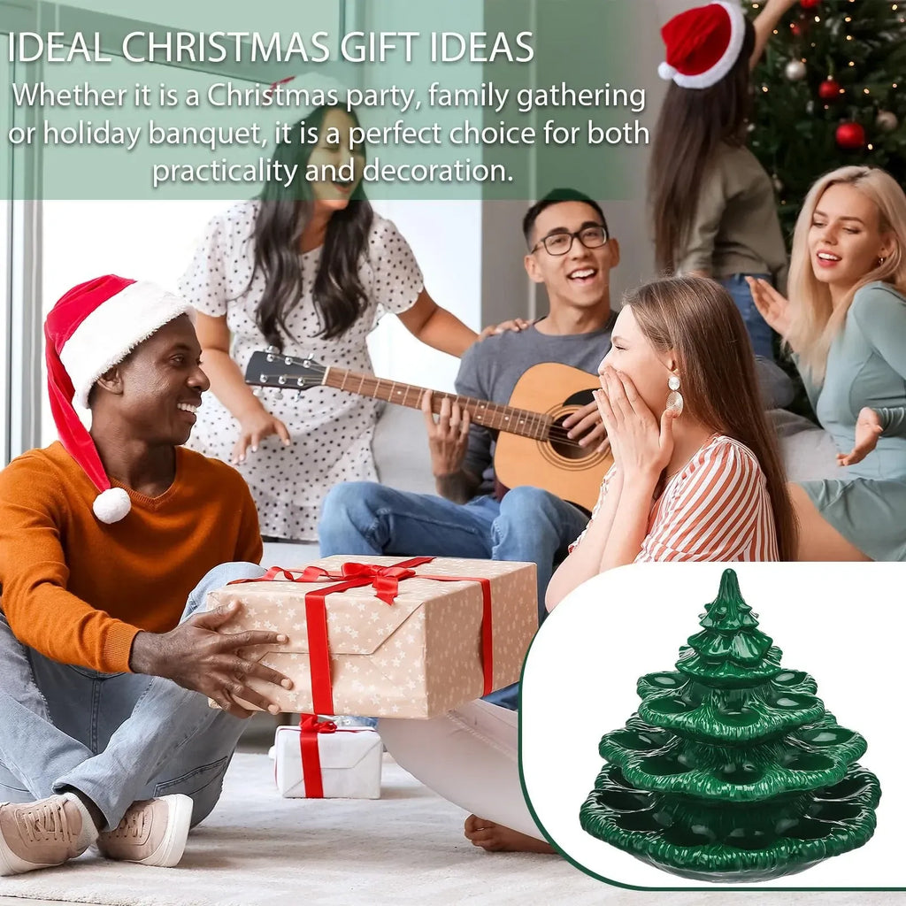 🎄 4-Tier Christmas Tree Shaped Deviled Egg Tray – Holds 26 Slots, Stackable Ceramic Serving Platter 🎄