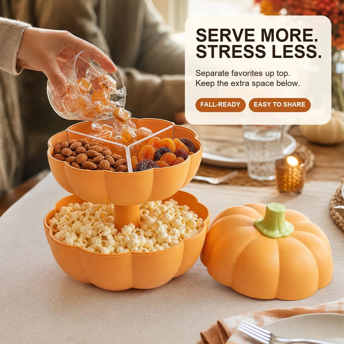 2-Tier Pumpkin Snack & Candy Serving Box