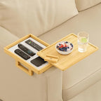 Adjustable Couch Armrest Tray Table with 360° Rotating Stand & Hidden Storage