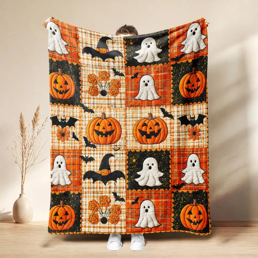 Spooky Patchwork Cozy Flannel Throw