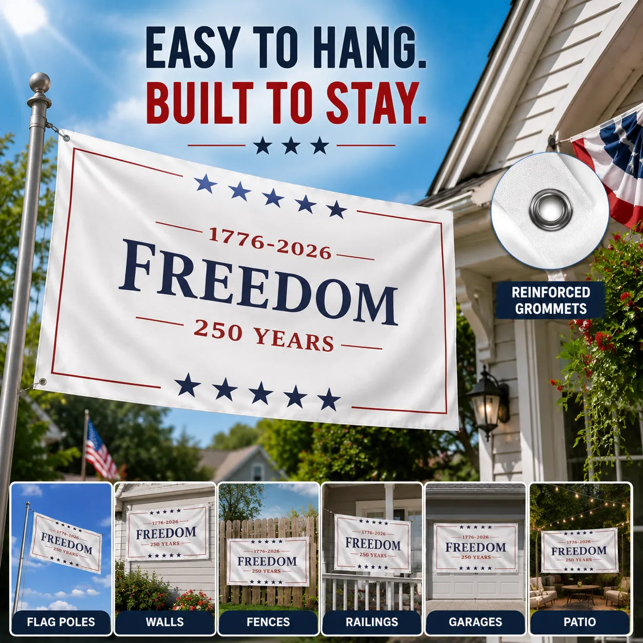 🇺🇸 Freedom 250 Years American Flag – 1776–2026 Patriotic Outdoor Banner