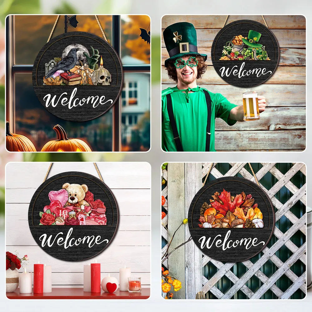 Interchangeable Seasonal Welcome Door Sign Set