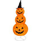 3-Tier Lighted Pumpkin Lantern Stack with Witch Hat
