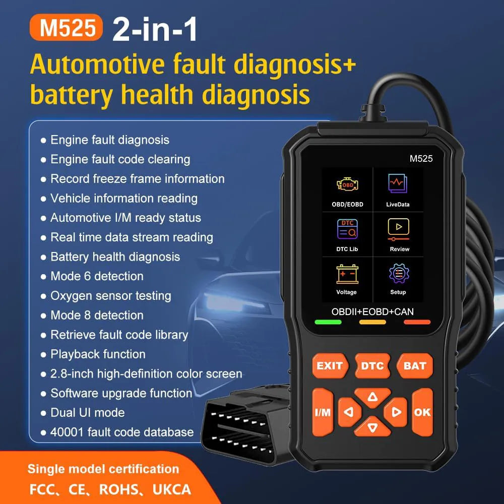 🔧M525 OBD2 Scanner – Advanced Engine Diagnostic Tool with Battery Test & Live Data