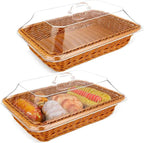 ✅ Large Handwoven Rattan-Style Bread Basket with Clear Acrylic Lid