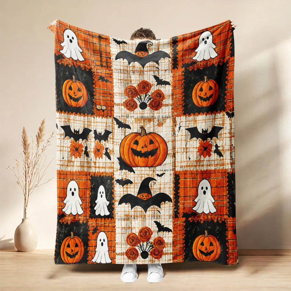 Spooky Patchwork Cozy Flannel Throw