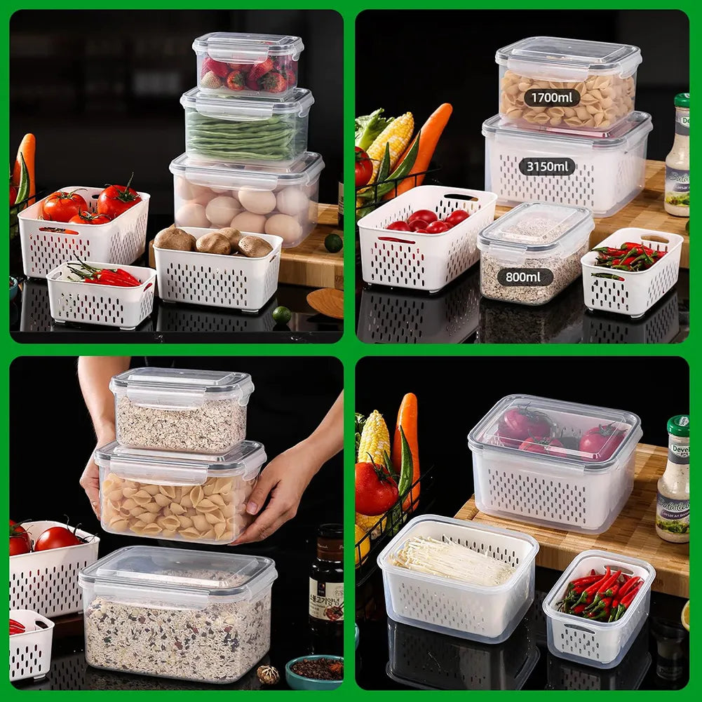 🥬 Fruit & Vegetable Storage Containers with Drain Baskets