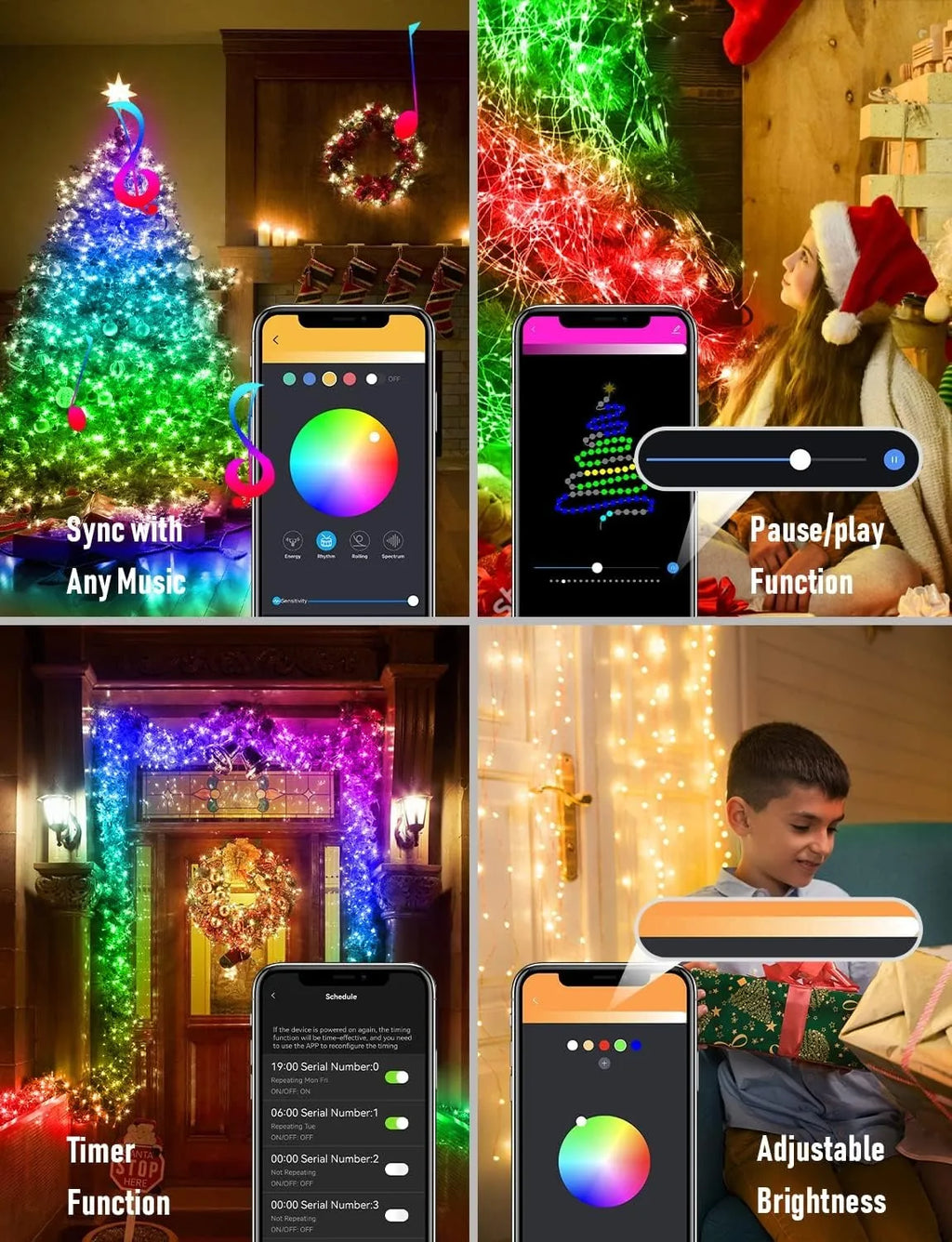 🎄 Bluetooth App-Controlled RGB Christmas Lights – Music Sync, Timer & Smart Color Effects