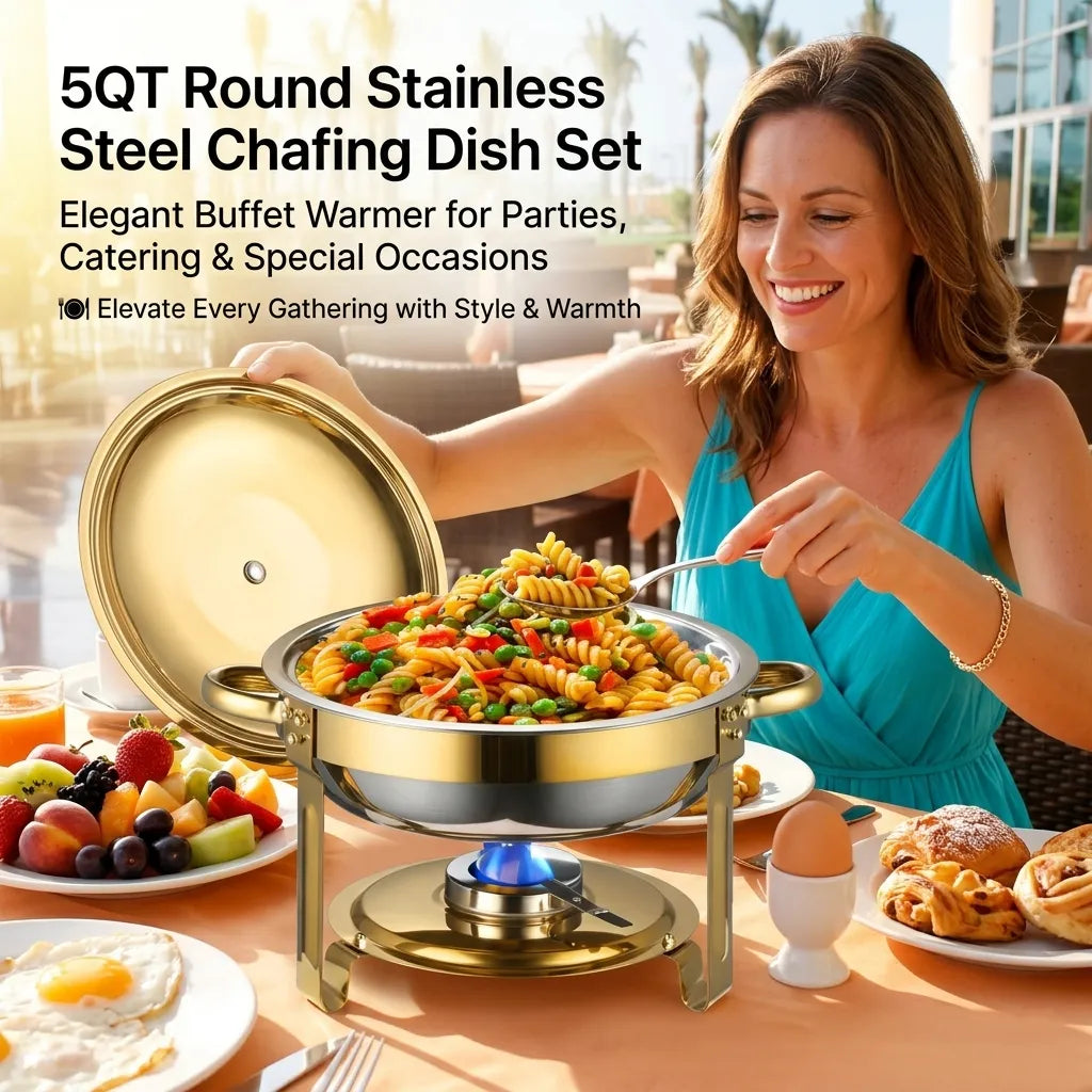 ✨ 5QT Round Stainless Steel Chafing Dish Set