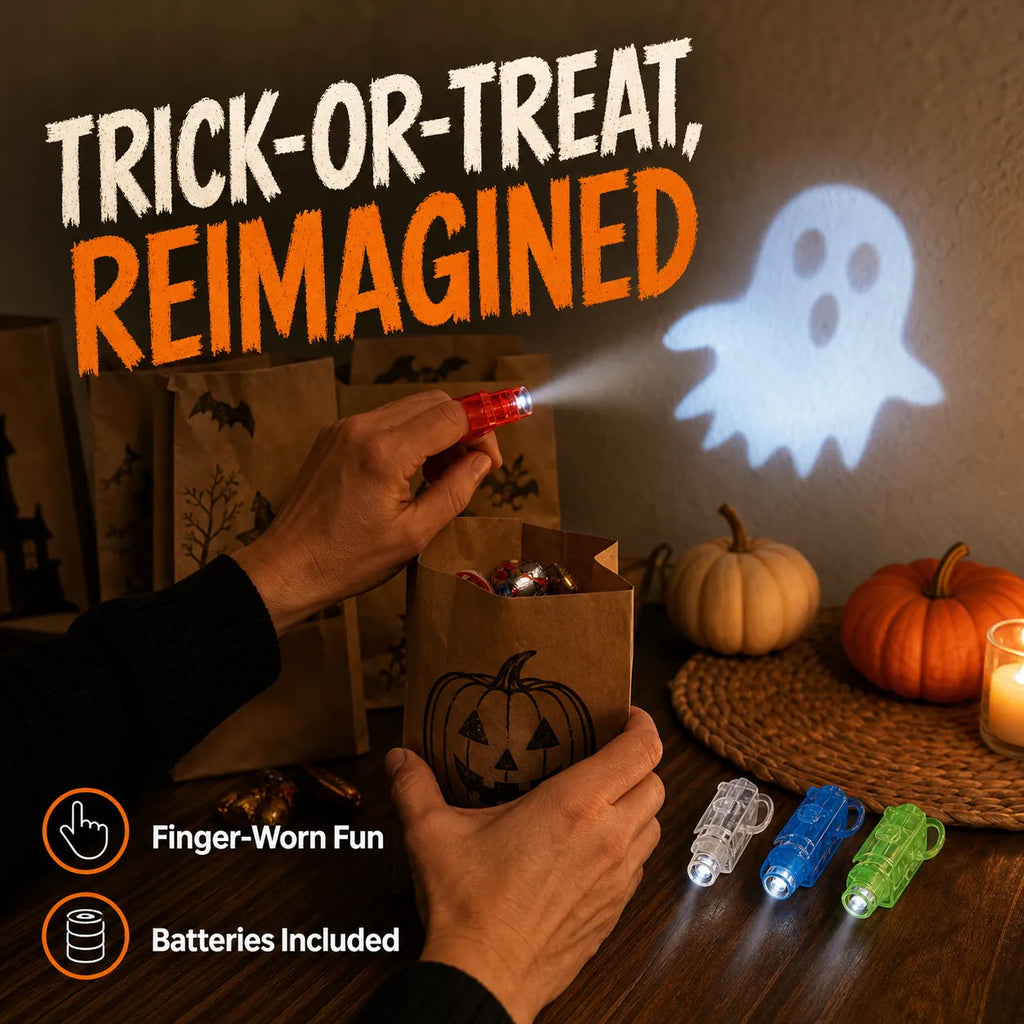 Spooky Beam Halloween Finger Projector Lights — 4-Piece Party Favor Set