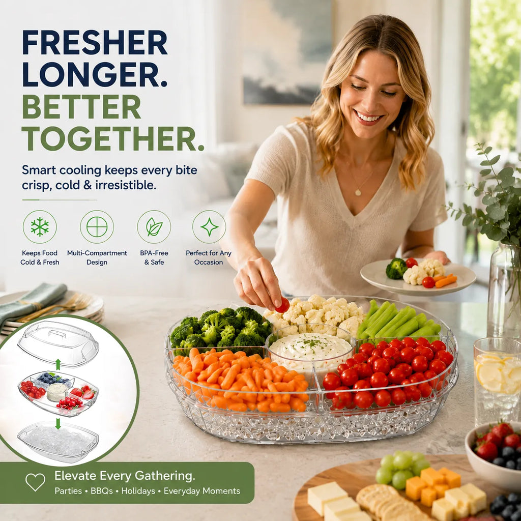 ❄️ 15-Inch Refrigerated Party Serving Tray with Lid