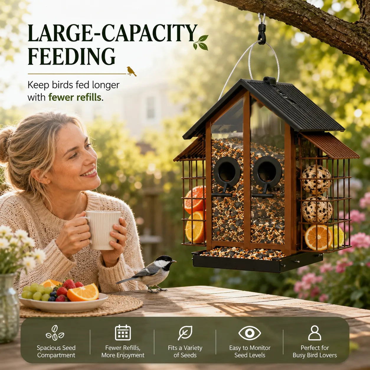 🐦 Outdoor Bird Feeder with Dual Suet Cages