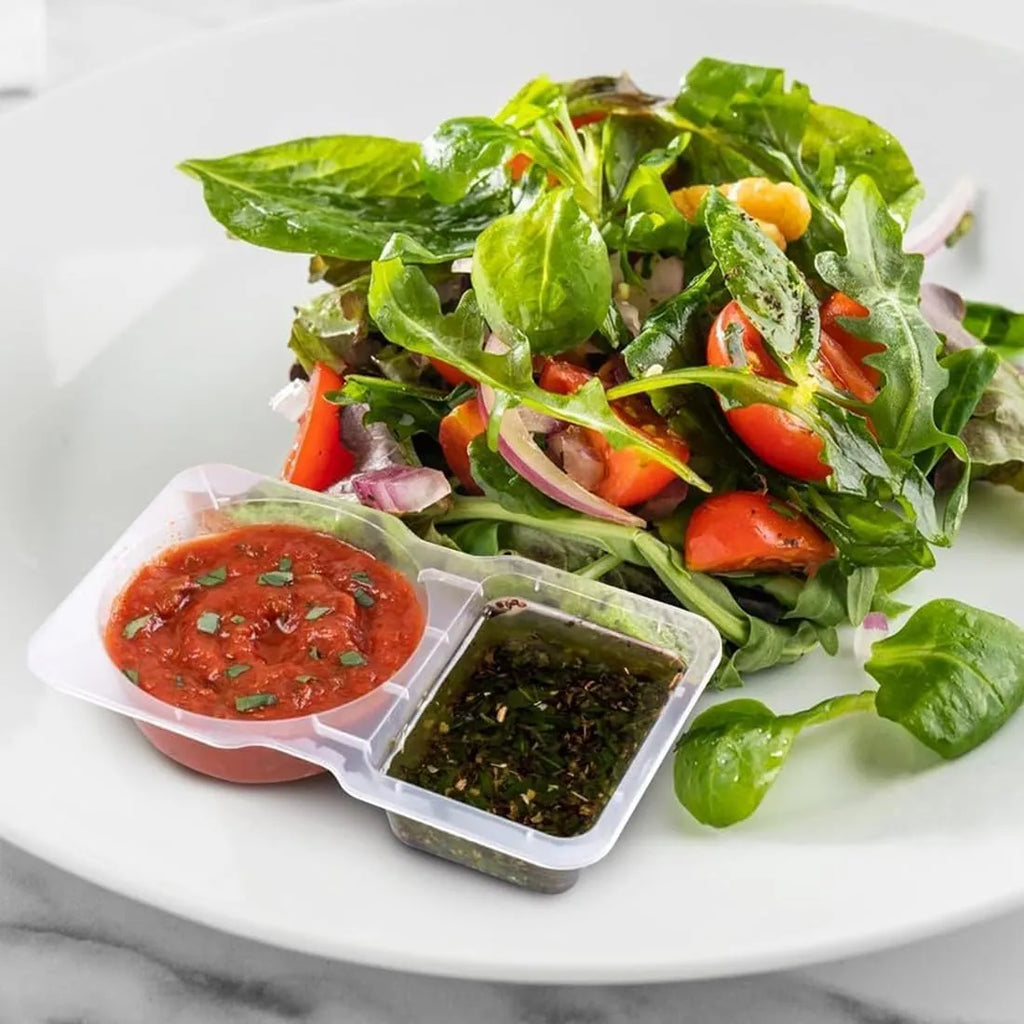 Disposable Dual-Compartment Condiment Containers with Lids