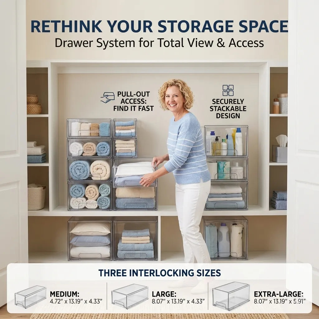 🧺 Medium / Large / Extra-Large Transparent Stackable Storage Drawers