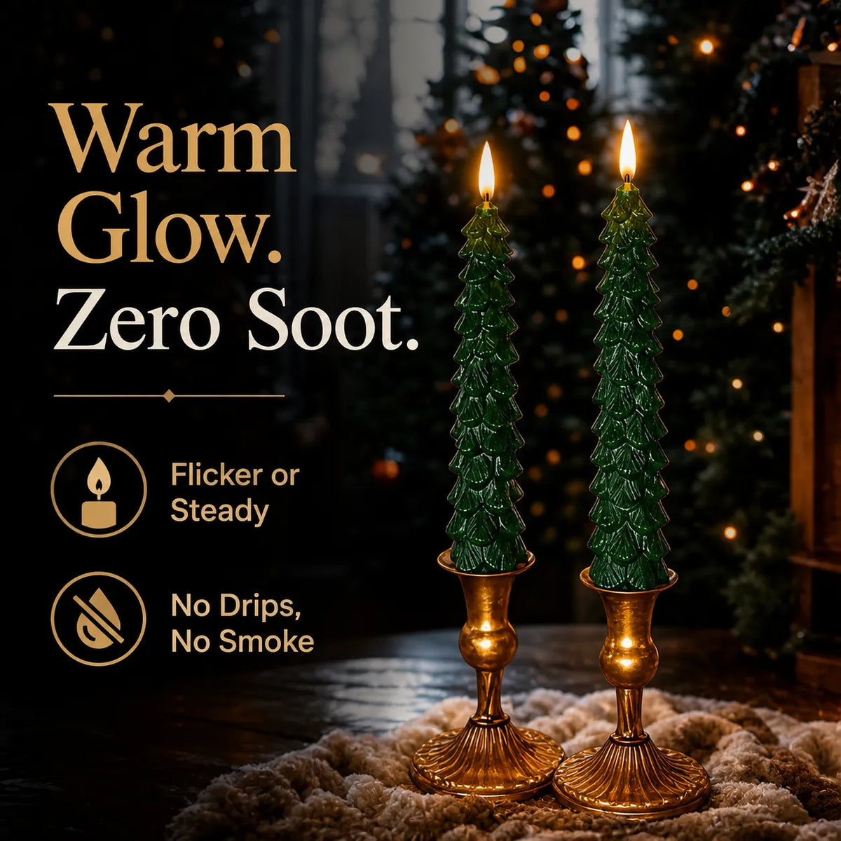 Remote-Controlled Real-Wax Christmas Tree Candles – 2-Piece Set