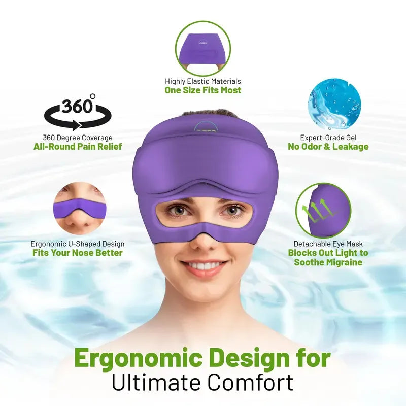 Multifunctional Gel Head & Eye Therapy Mask – Hot & Cold Relief for Migraines, Puffy Eyes, Sinus Pressure & Stress