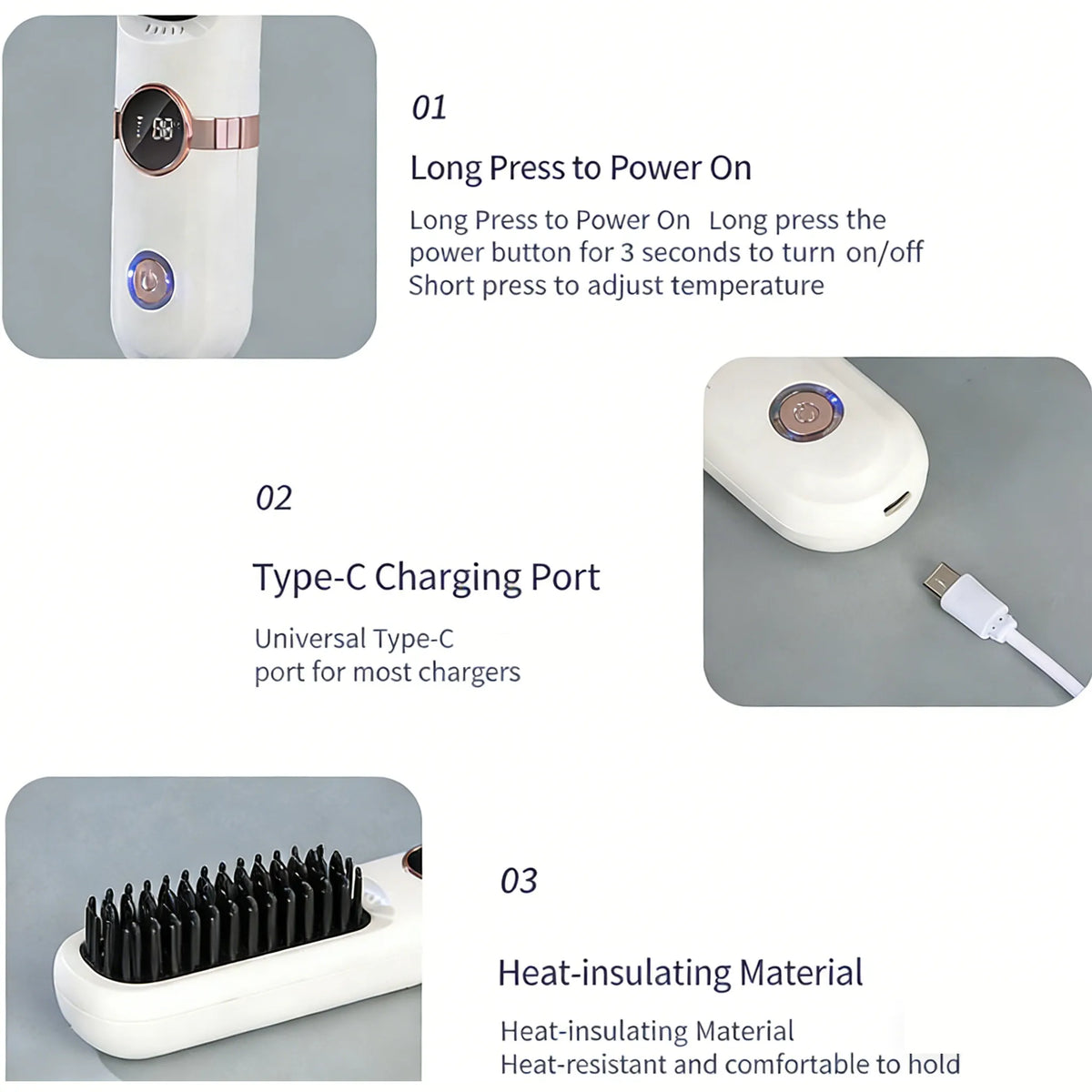 ✨ Wireless LCD Rechargeable Hair Straightener Brush