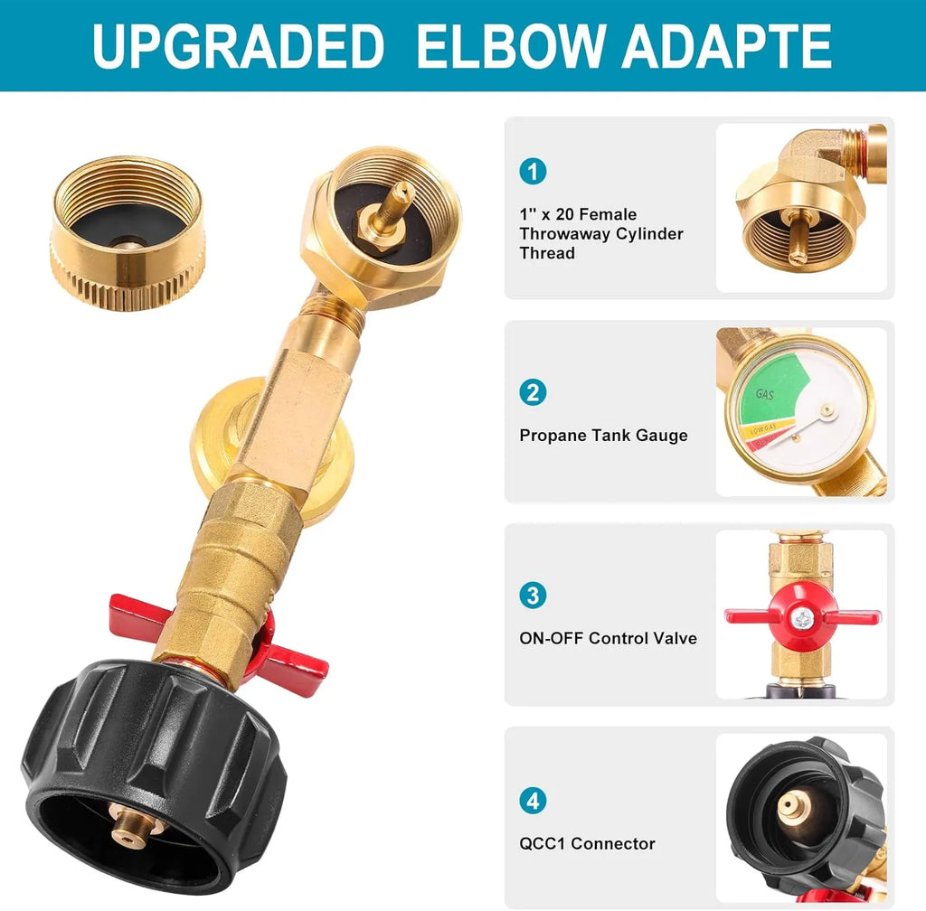 🔥 QCC1 Propane Refill Elbow Adapter with Tank Gauge